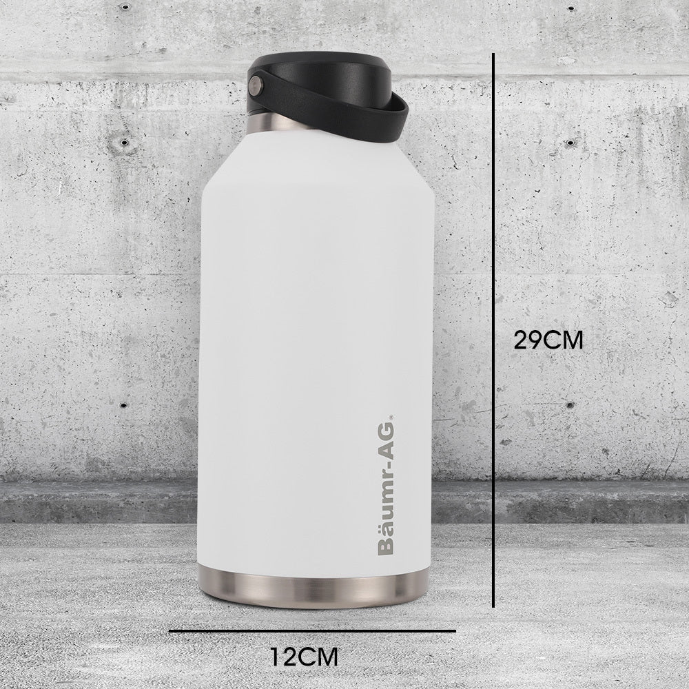 Baumr Ag 1.9L Double Wall Insulated Stainless Steel Water Bottle Drink Jug With Handle Straw Cleaner White