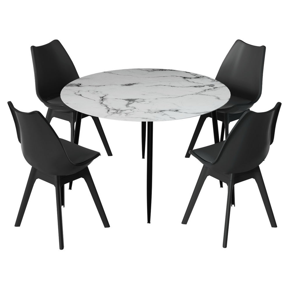 Artiss 1 Dining Table And 4 Chairs Set Marble Black