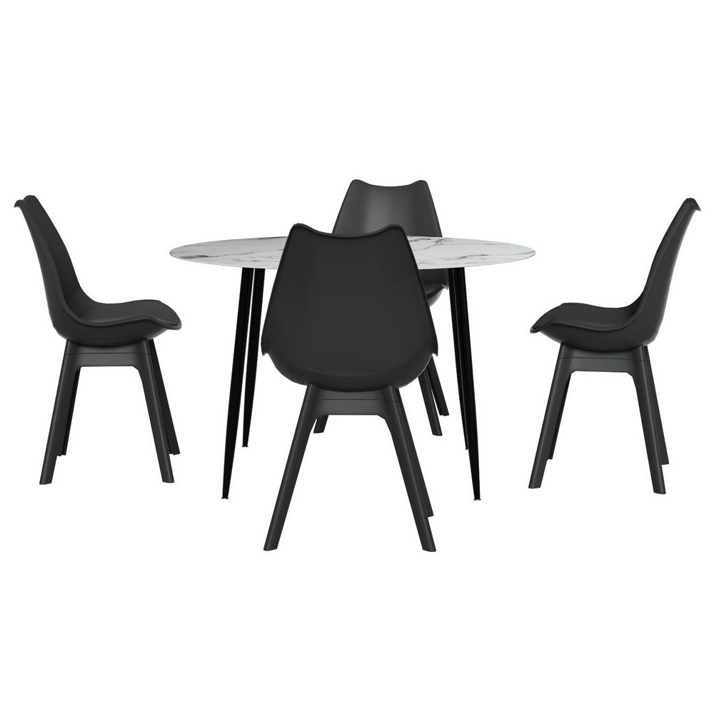 Artiss 1 Dining Table And 4 Chairs Set Marble Black