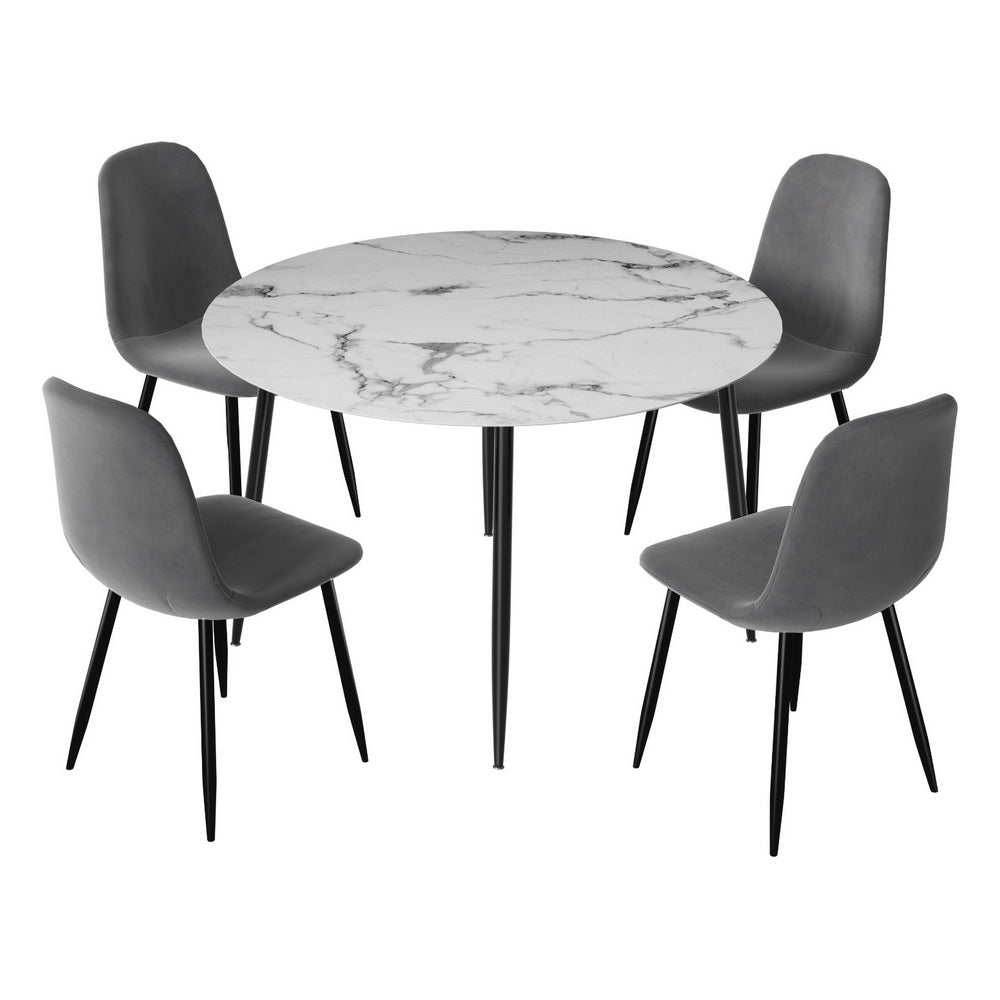 Artiss 1 Dining Table And 4 Chairs Set Marble Grey