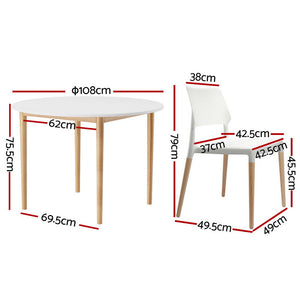 Artiss 1 Dining Table And 4 Chairs Set White Wood