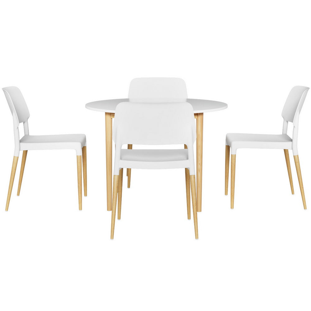 Artiss 1 Dining Table And 4 Chairs Set White Wood