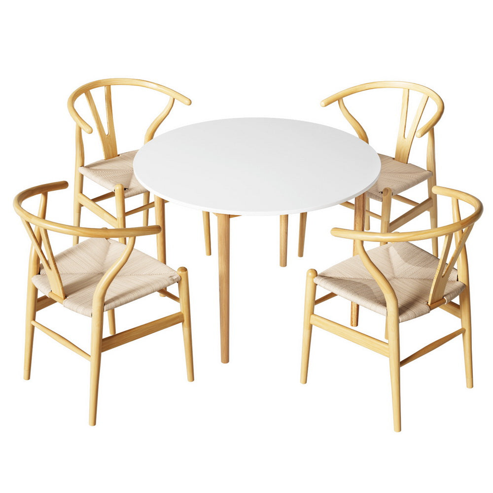 Artiss 1 Dining Table And 4 Chairs Set Wishbone Wood