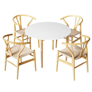 Artiss 1 Dining Table And 4 Chairs Set Wishbone Wood