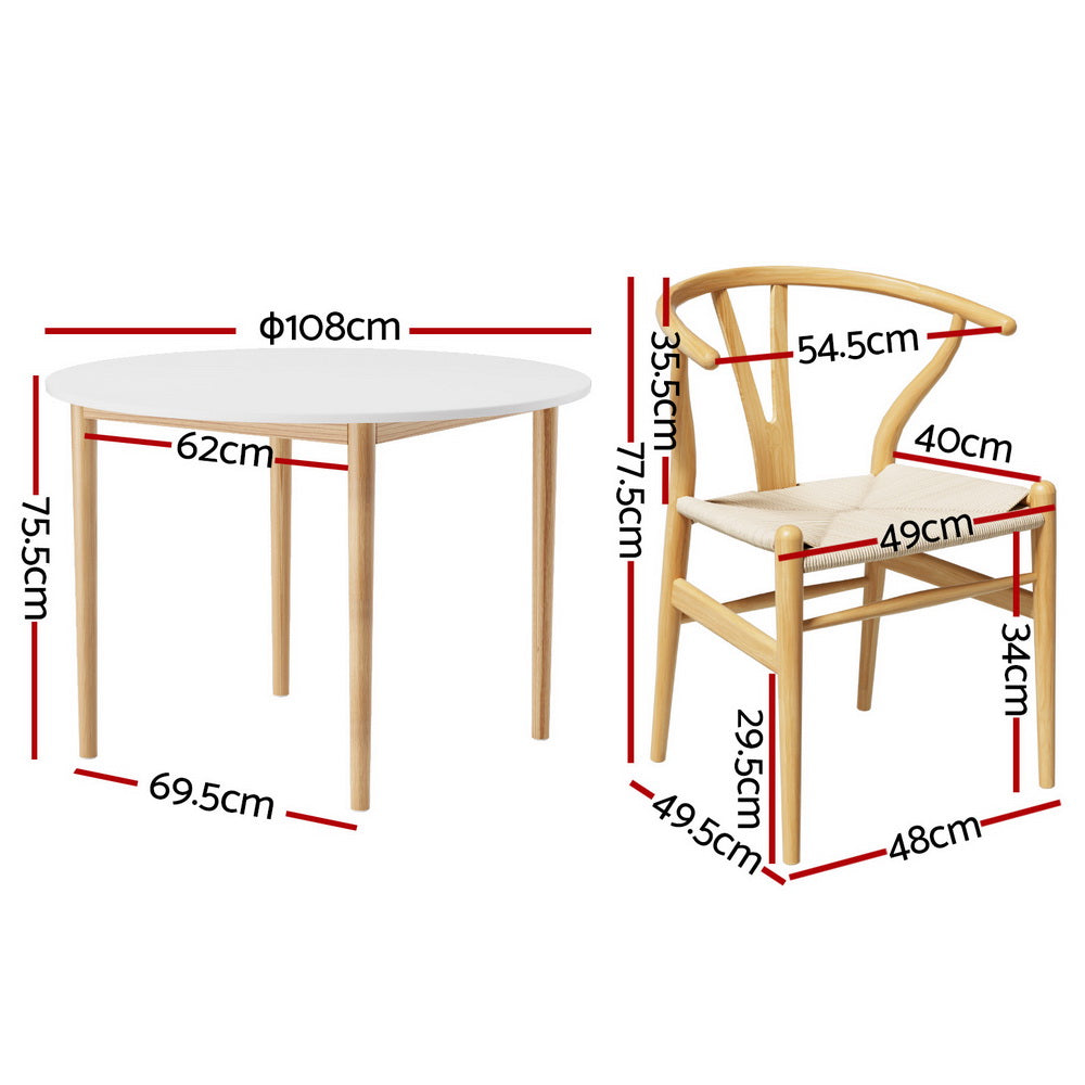 Artiss 1 Dining Table And 4 Chairs Set Wishbone Wood