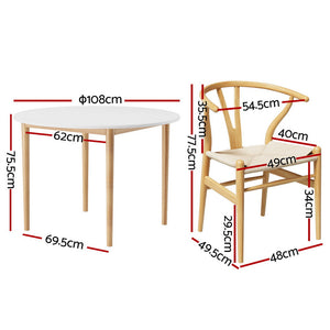 Artiss 1 Dining Table And 4 Chairs Set Wishbone Wood