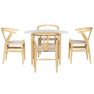 Artiss 1 Dining Table And 4 Chairs Set Wishbone Wood