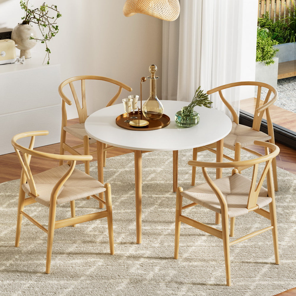 Artiss 1 Dining Table And 4 Chairs Set Wishbone Wood