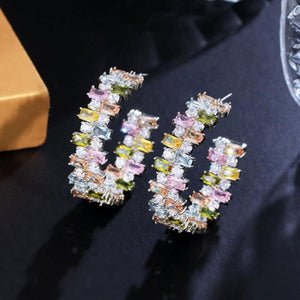 Veile Studios Heavy Industry Colored Ring Earrings With Square Zircon And Irregular Diamonds