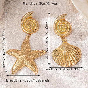 Veile Studios Gold Metallic Starfish Shell Earrings With Personalised High End Temperament