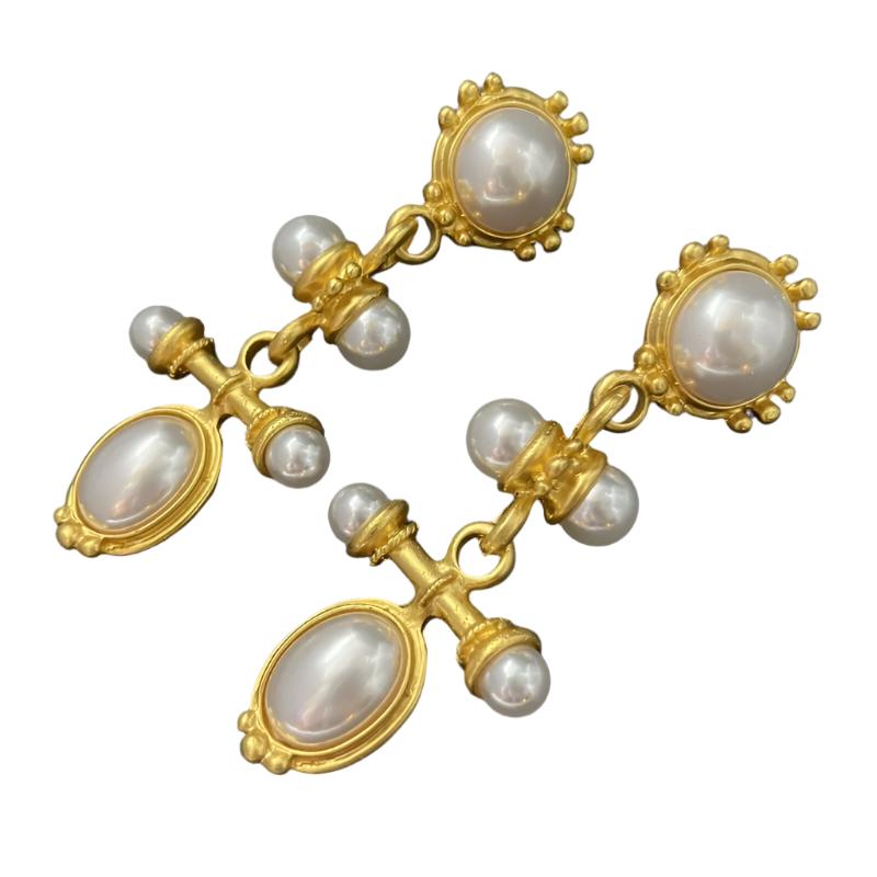 Veile Studios Medieval Earrings Long Retro Palace Style Pearl With 925 Silver Needle