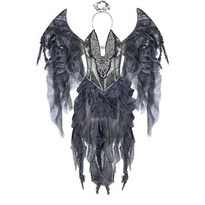 Easter Purim Halloween Dark Fallen Angel Costume Dress Headband Wings Set