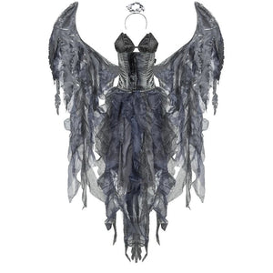 Easter Purim Halloween Dark Fallen Angel Costume Dress Headband Wings Set