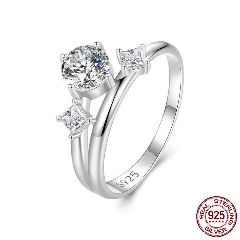 Veile Studios Silver Charm Zircon Double Layer Ring Wedding S925 Pure Jewelry