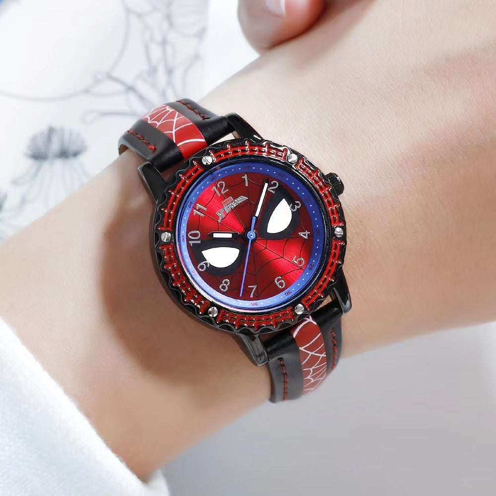 Children Spiderman Quartz Watch Luminous Pointer Boys Wristwatch For Kids