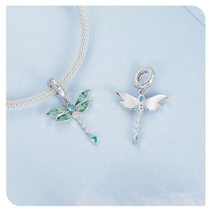 Veile Studios Original Retro Green Dragonfly Diy Pendant Charm For Bracelet Necklace S925 Pure Silver