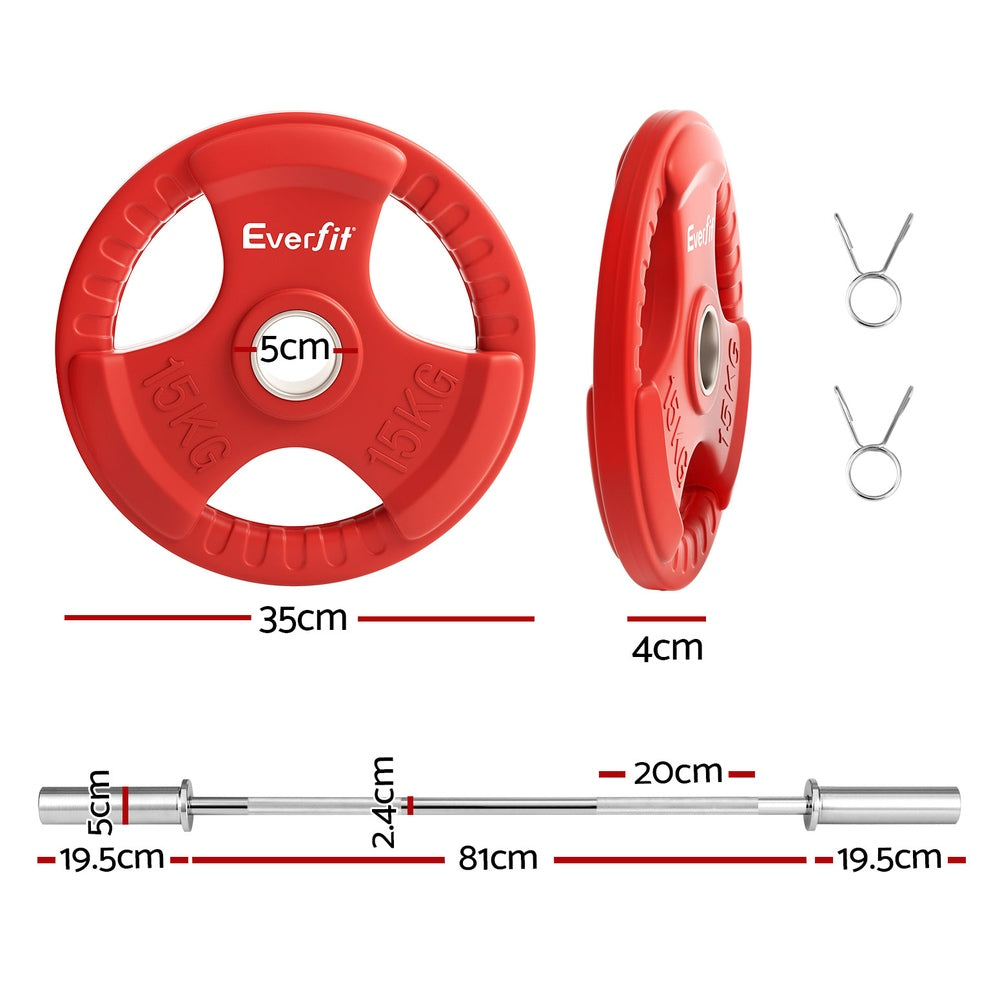 Everfit Barbells Set 36Kg 120Cm Dumbbell Plate Weight Lifting Home Gym Red