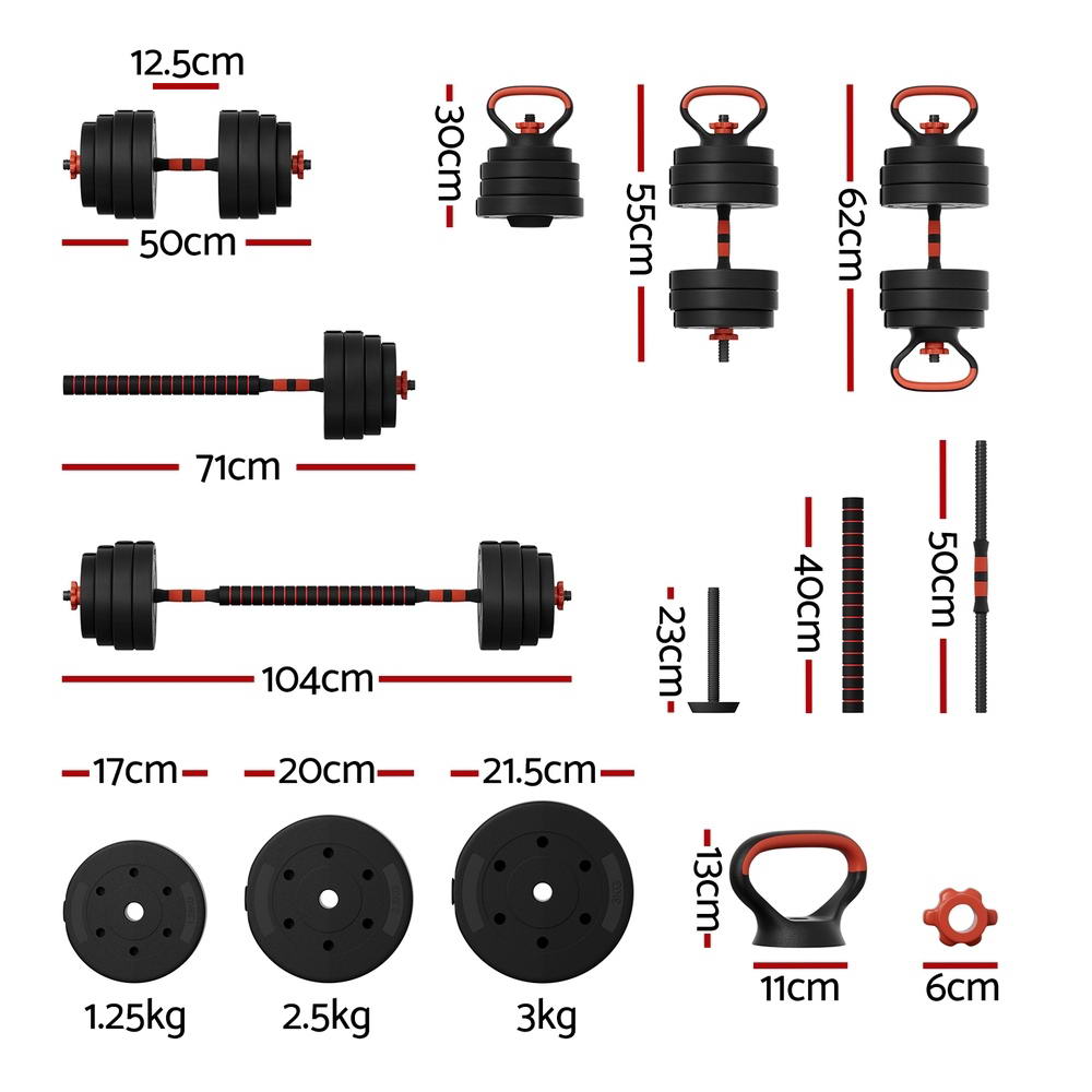 Everfit 40Kg Dumbbells Set Kettle Bell Weight Plates Barbells Gym
