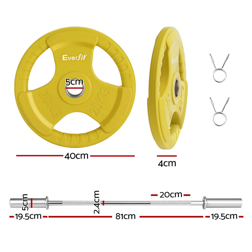 Everfit Barbells 46Kg 120Cm Dumbbell Plate Weight Lifting Home Gym Yellow