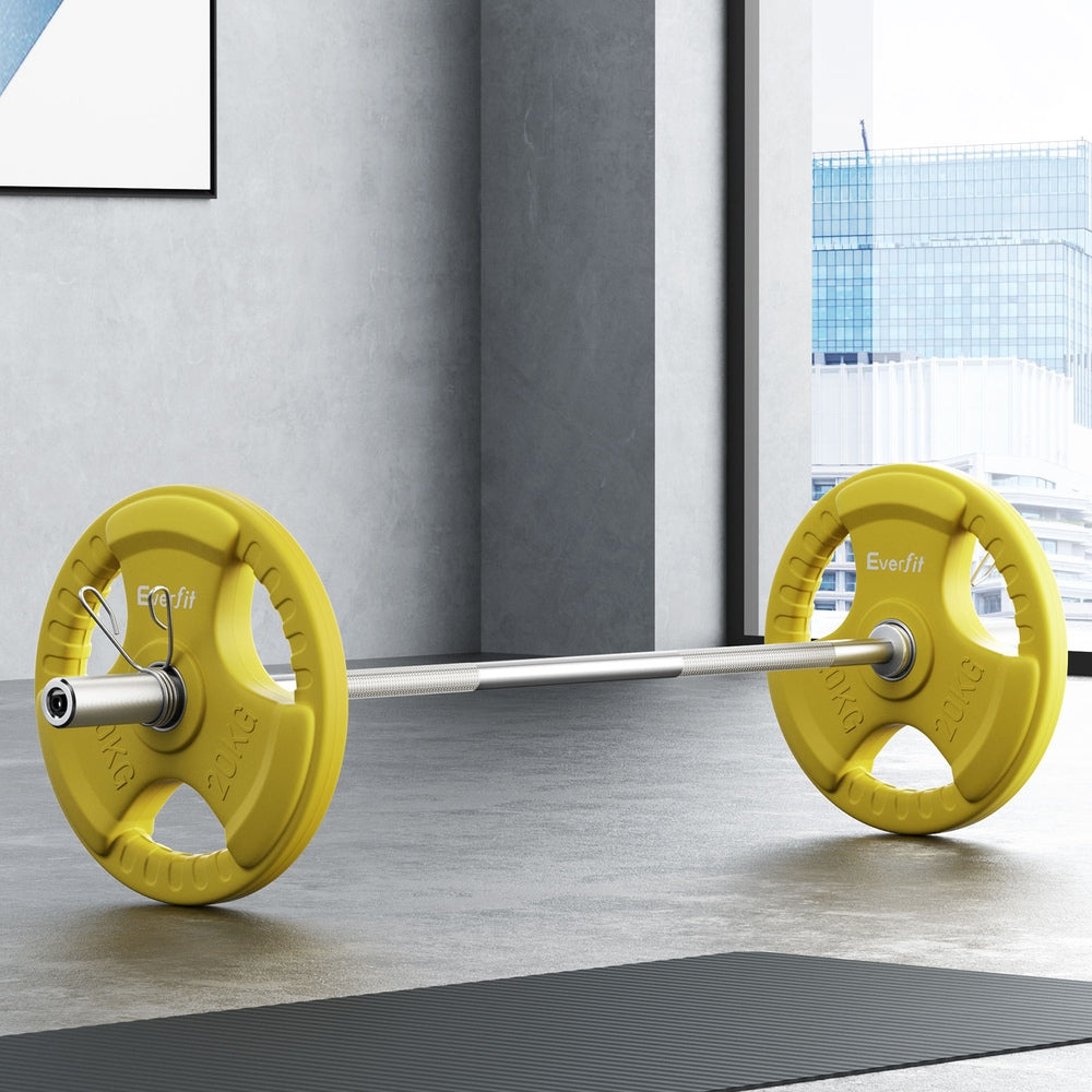 Everfit Barbells 46Kg 120Cm Dumbbell Plate Weight Lifting Home Gym Yellow