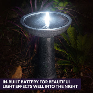 Protege Bird Bath Solar Water Feature Fountain Contemporary Birdbath Design With Panel Kit Led Lights Dark Grey