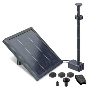 Protege Water Feature Fountain Pond Pump W/ Solar Panel Lithium Battery Remote Control Nozzle Kit