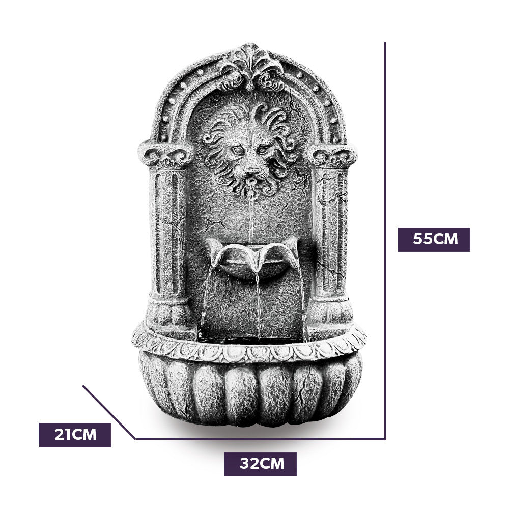 Protege Lion Head Solar Powered Water Feature Fountain Traditional Design With Panel Kit Led Lights