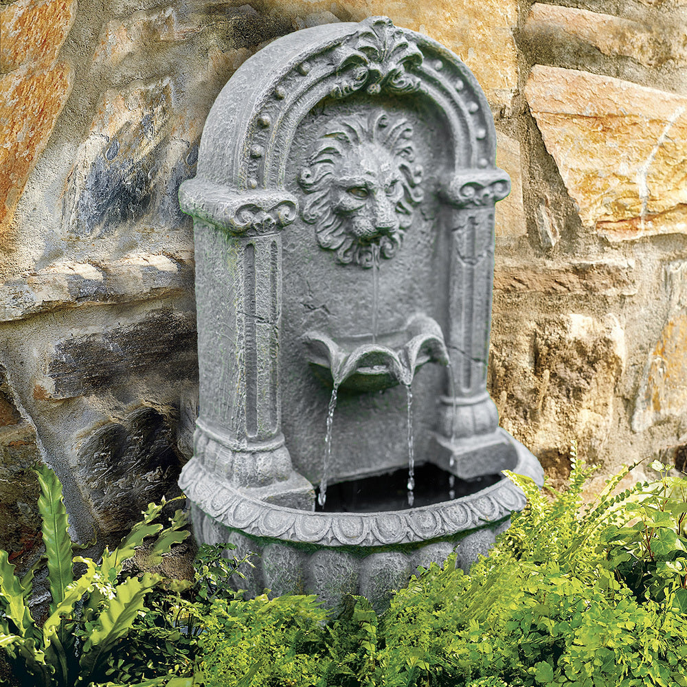 Protege Lion Head Solar Powered Water Feature Fountain Traditional Design With Panel Kit Led Lights