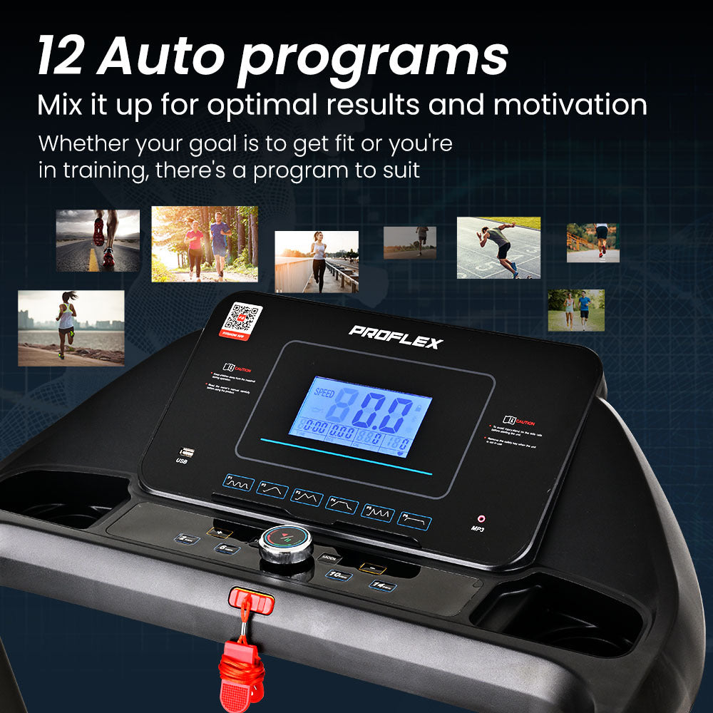 Proflex Trx4 Electric Treadmill Medium Size Foldable Suspension Bluetooth Usb/Mp3 Pulse Sensors Fitness Tracker