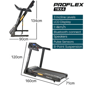 Proflex Trx4 Electric Treadmill Medium Size Foldable Suspension Bluetooth Usb/Mp3 Pulse Sensors Fitness Tracker