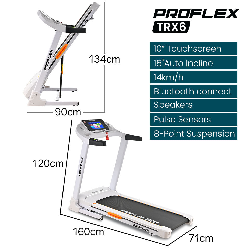 Proflex Trx6 3.5Chp Electric Treadmill Medium Size 10 Inch Touchscreen Display Foldable Suspension Auto Incline Bluetoot