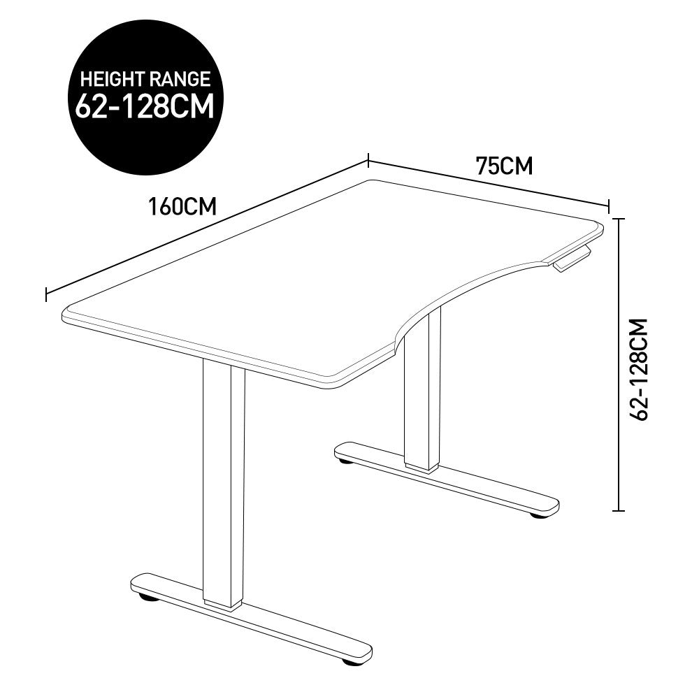 Fortia Sit To Stand Up Standing Desk 160X75cm 62 128Cm Electric Height Adjustable Dual Motor 120Kg Load Arched Black/Sil