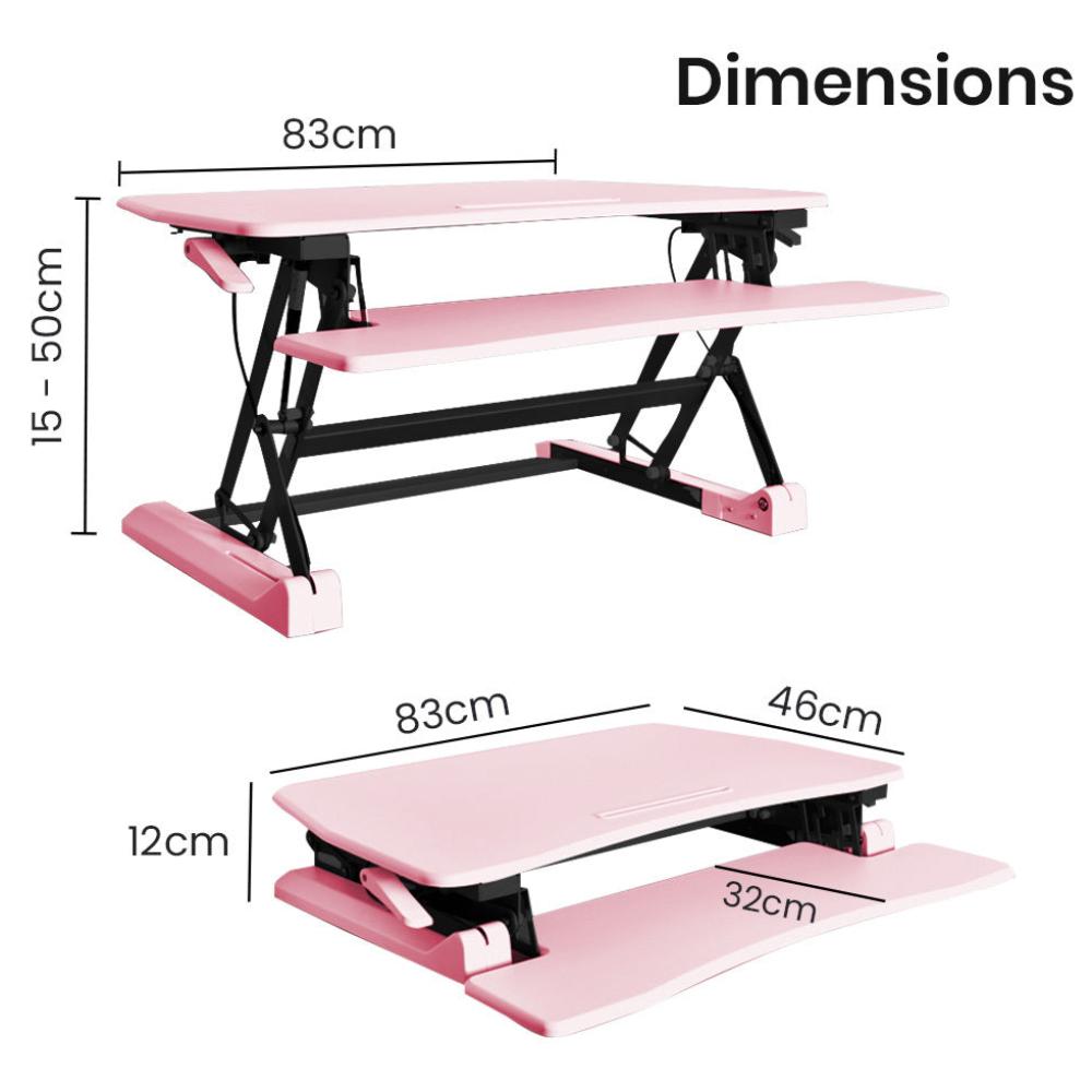 Fortia Desk Riser 77Cm Wide Adjustable Sit To Stand Dual Monitor Keyboard Laptop Pink