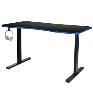 Overdrive Gaming Pc Desk Carbon Fiber Style Black And Blue With Headset Holder Mouse Pad