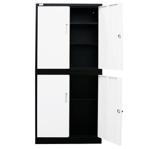 Fortia 4 Door Steel Stationery Cabinet Cam Locks Shelves Black And White