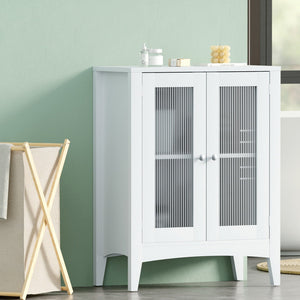 Artiss Bathroom Storage Cabinet 80Cm Buffet Sideboard Floor Cupboard Toilet Glass White