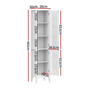 Artiss Bathroom Storage Cabinet 160Cm Tall Slim Floor Cupboard Toilet Glass Door White