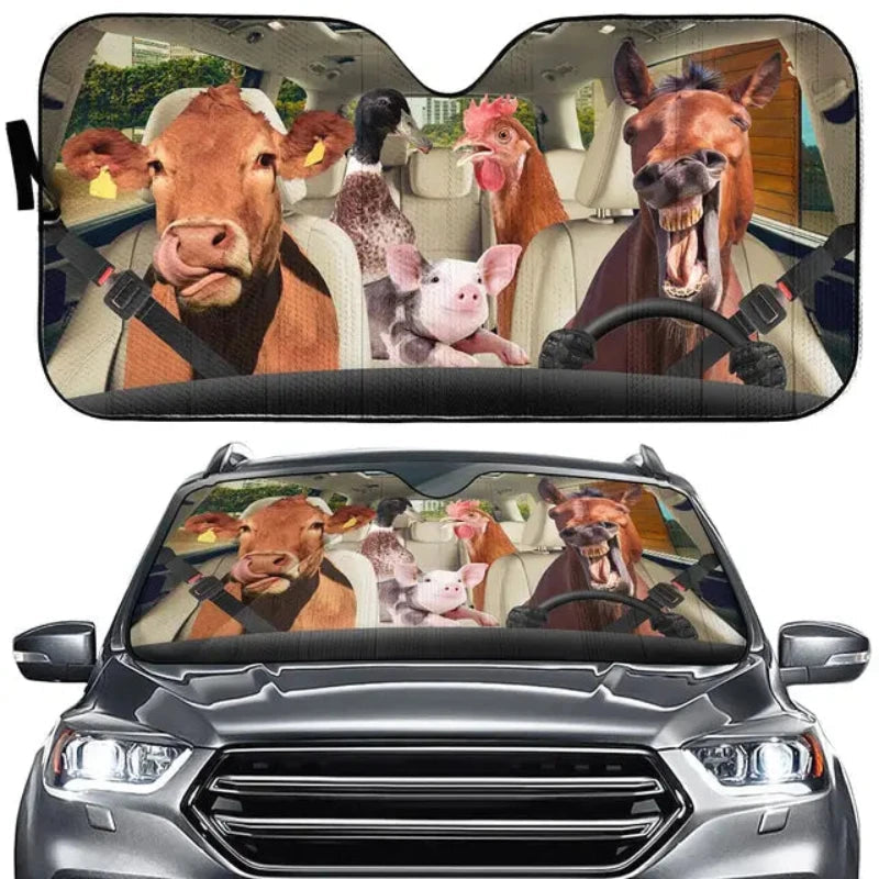 Funny Horse Driving 3D Printing Car Sun Visor Auto Decoration For Vehicle Parts Accessories