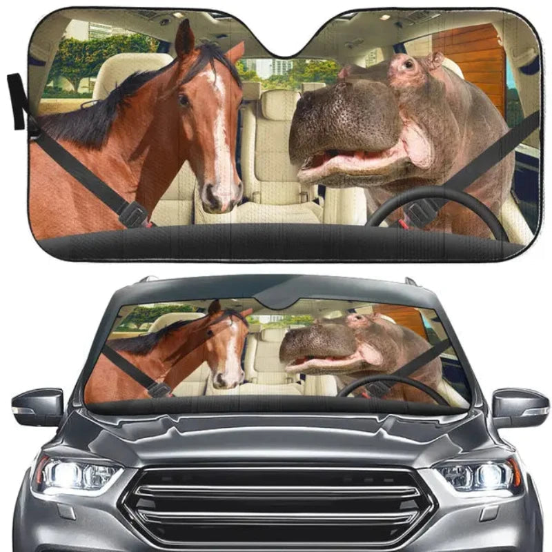 Funny Horse Driving 3D Printing Car Sun Visor Auto Decoration For Vehicle Parts Accessories