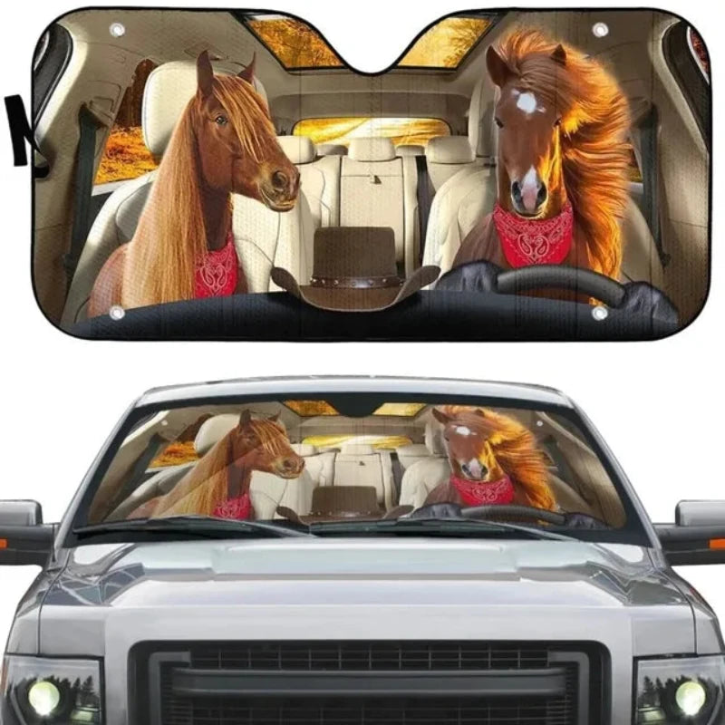 Funny Horse Driving 3D Printing Car Sun Visor Auto Decoration For Vehicle Parts Accessories