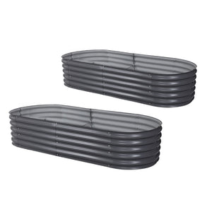 2X Green Fingers Raised Garden Bed 160X80x42cm Oval Planter Box Container Galvanised