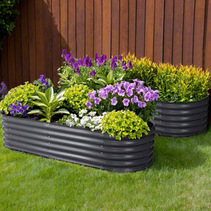 2X Green Fingers Raised Garden Bed 160X80x42cm Oval Planter Box Container Galvanised