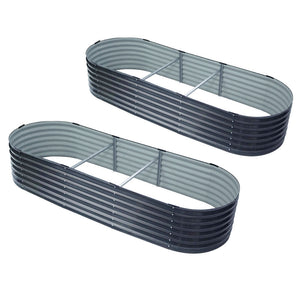 2X Raised Green Fingers Garden Bed 240X80x42cm Oval Planter Box Container Galvanised