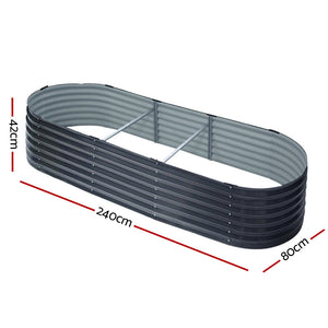 2X Raised Green Fingers Garden Bed 240X80x42cm Oval Planter Box Container Galvanised