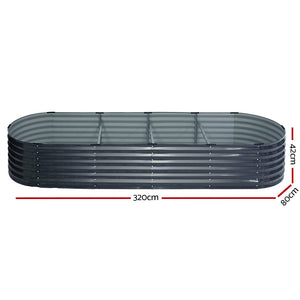 2X Green Fingers Raised Garden Bed 320X80x42cm Oval Planter Box Container Galvanised