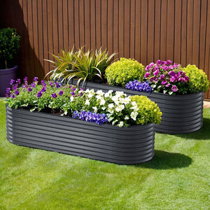 X2 Green Fingers Raised Garden Bed Kit Planter Oval Galvanised Steel 240Cmx80cmx56cm