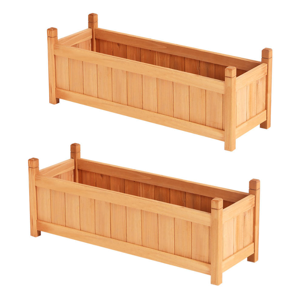 2X Green Fingers Raised Garden Bed 90X30x33cm Wooden Planter Box Container Growing