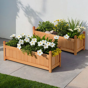 2X Green Fingers Raised Garden Bed 90X30x33cm Wooden Planter Box Container Growing