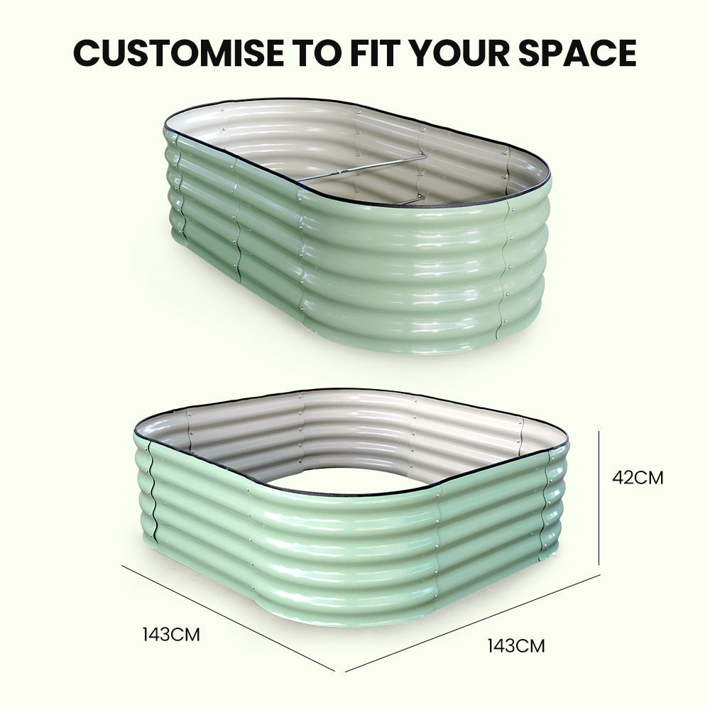 Plantcraft My Farm 160 X 80 42Cm Raised Garden Bed Oval Corrugated Metal Light Green
