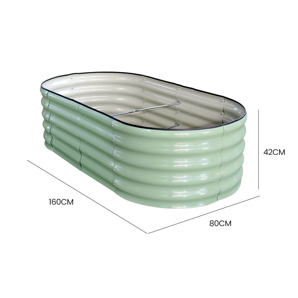 Plantcraft My Farm 160 X 80 42Cm Raised Garden Bed Oval Corrugated Metal Light Green
